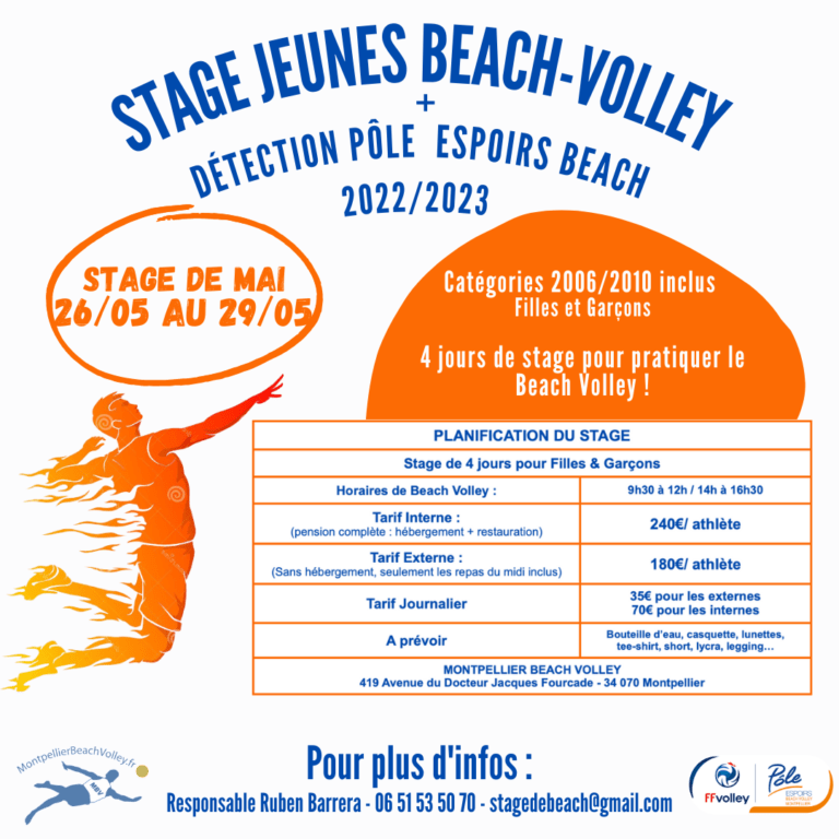 Lire la suite à propos de l’article Du 26 & 29 mai 2022, Stage Jeunes Beach Volley et détection Pôle Espoirs Beach 2022/2023 !